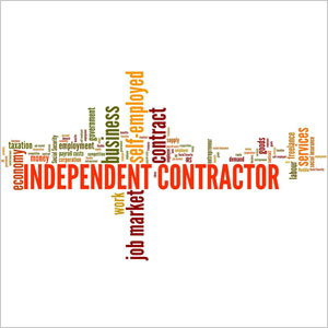 A vibrant word cloud with “INDEPENDENT CONTRACTOR” as the central theme, surrounded by related terms like “business,” “self-employed,” and “job market- Moss Bollinger LLP