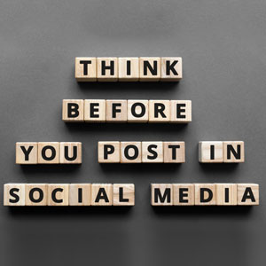 A cautionary reminder to consider the consequences before sharing on social media. Think twice, post once- Moss Bollinger LLP