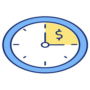 A line drawing of a clock with a dollar sign - Moss Bollinger LLP