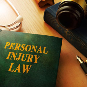 A personal injury law book and stethoscope laid out on a table - Moss Bollinger LLP